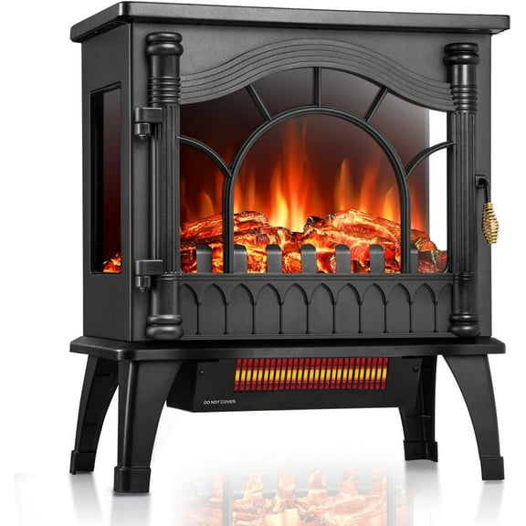 Freestanding Electric Fireplace Heater,Small Portable Fireplace Heater Stove Decord with Thermostat Control,3D Realistic Flame,1000W/1500W & Overheating Protection Room Heater for Inside Home-Black