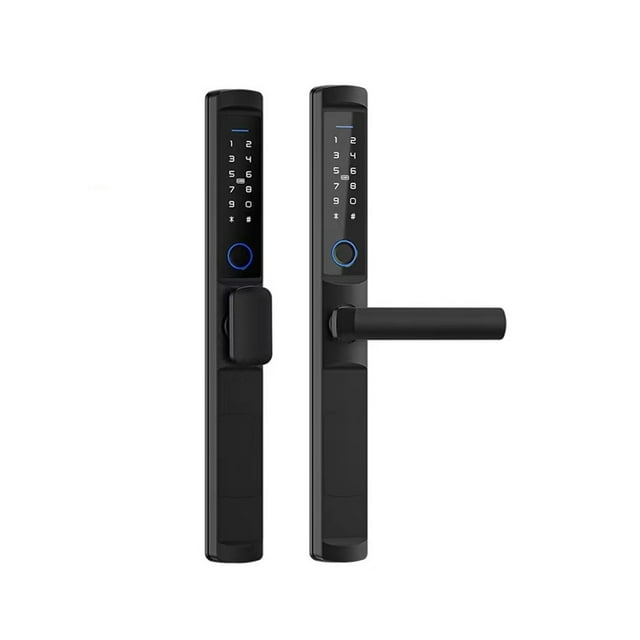 Door Lock, Waterproof Tuya Fingerprint Locks Round Handle Electronic Smart Sliding IC Card Code Lock For Aluminum Glass Push Pull Door ,Easy to Install