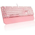 thumbnail image 1 of MageGee Clavier de Jeu Mécanique pour Machine à Écrire, Claviers Filaires Rétro Rose Punk à Touches Rondes avec DEL Rétroéclairées Blanches et Repose-Poignet Détachable pour Jeu et Bureau, 1 of 8