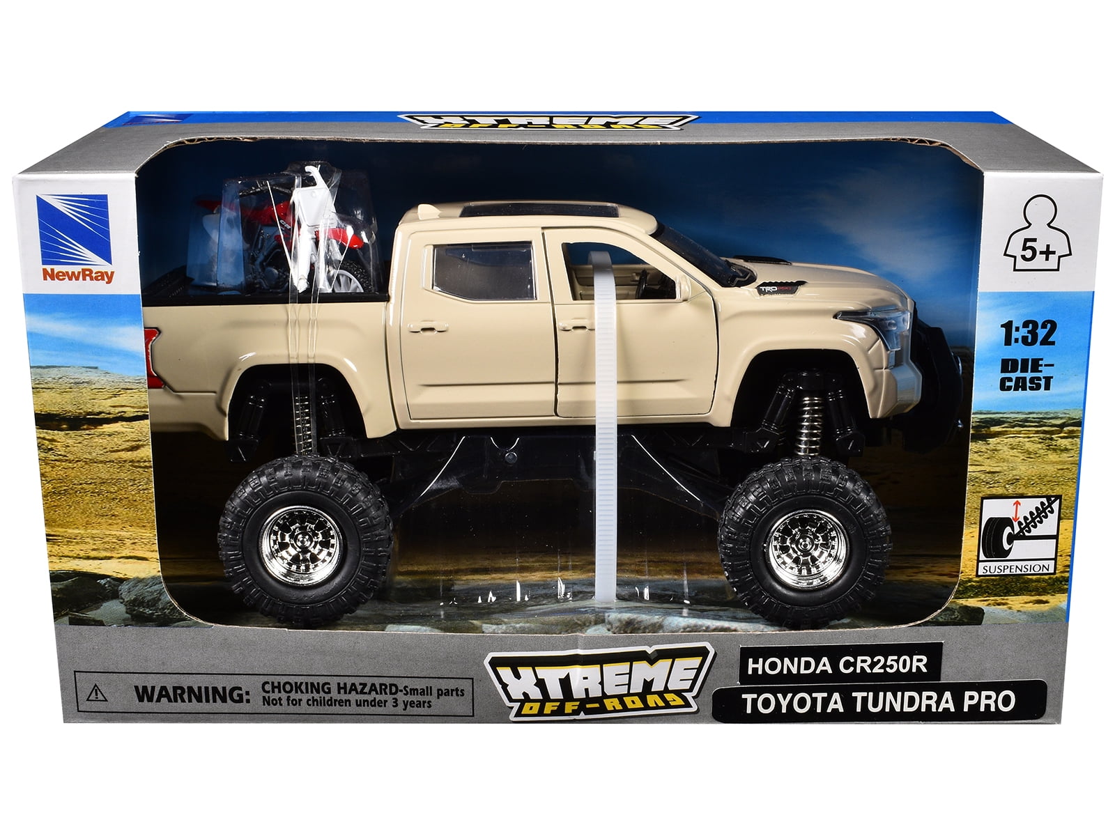 Toyota Tundra Pro Truck Tan and Honda CR250R Motorcycle Red and White "Xtreme Off-Road" Series 1/32 Diecast Model by New Ray