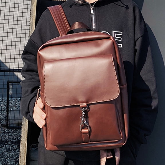 Korean Fashion Men's Retro Crazy Horse Leather Backpack,Black