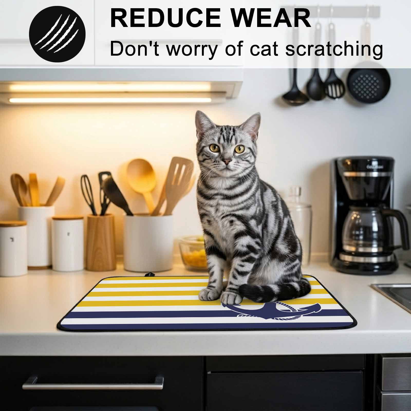 Yellow Striped Stove Top Cover for Electric Stove, Heat-proof & Non Slip Glass Top Stove Cover Protector, Navy Blue Nautical Anchor Geometric Kitchen Flat Cooktop Rubber Mat 24x21 Inches