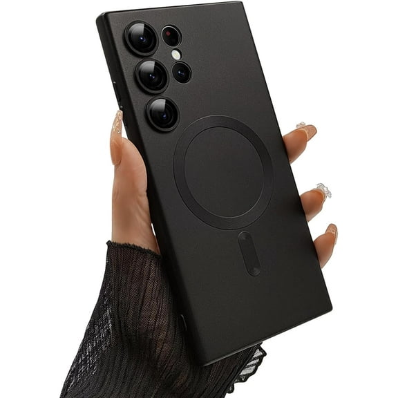 Magnetic case for Samsung Galaxy S24 Ultra Phone Case for Women/Men, Matte Luxury Soft Metallic Luster Design with Camera Lens Protector, Shockproof Anti-Scratch Phone Case 6.8" -Black