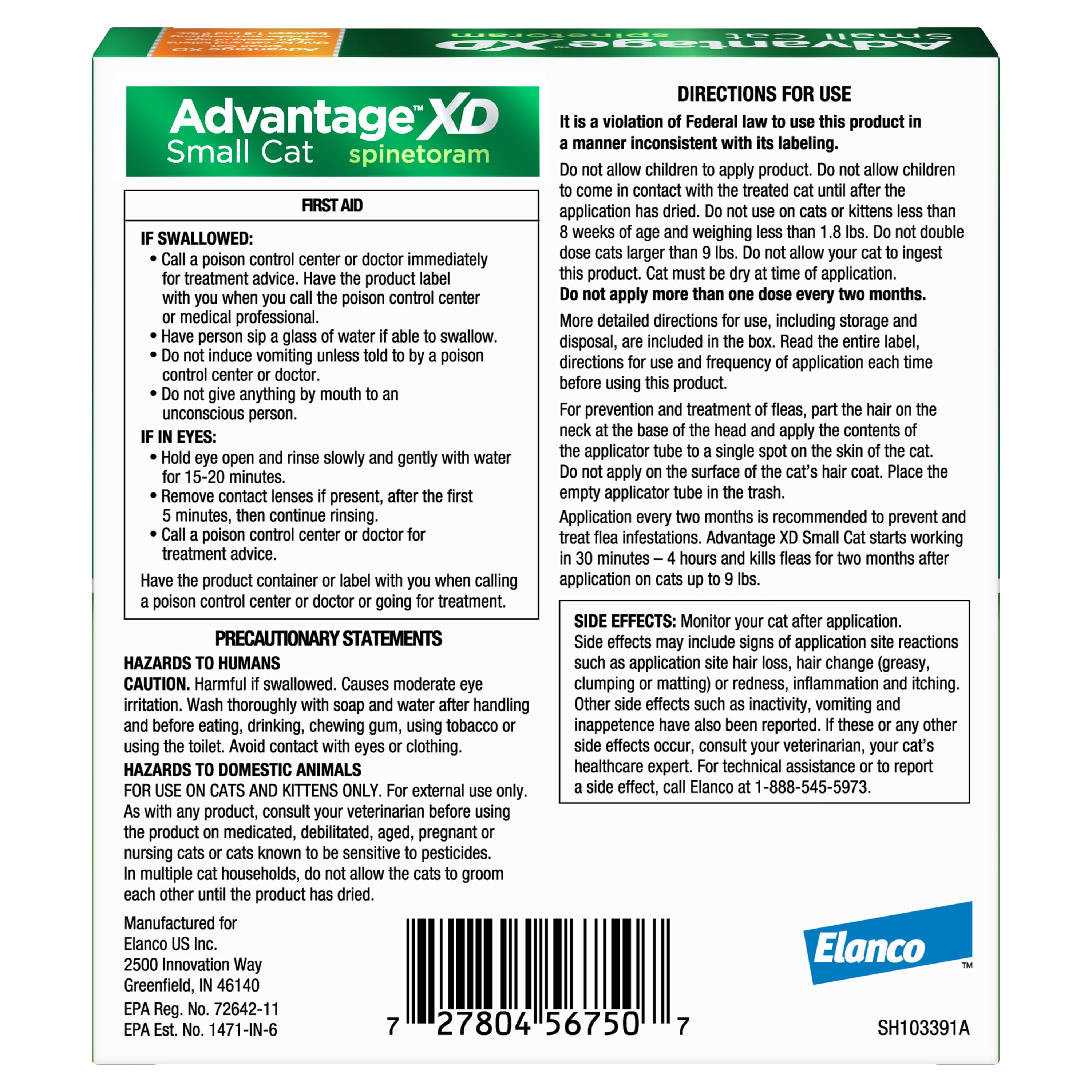 Advantage XD Small Cat 2-Month Flea Prevention, 1.8-9 lbs, 4 Doses (8-Months)