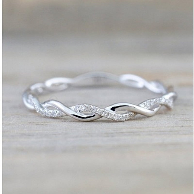 925 Sterling Silver Twisted Shape Diamond Wedding Band