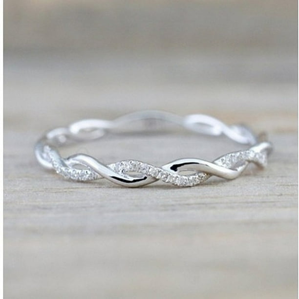 Bliss - 925 Sterling Silver Twisted Shape Diamond Wedding Band Ring