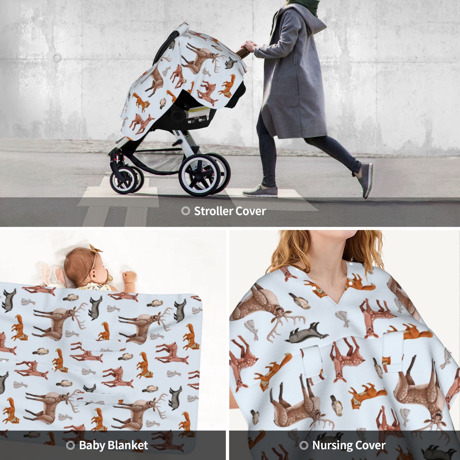 Car Seat Cover Baby - Deer Owl Rabbit Breathable Infant Car Seat Cover for Baby Carseat, Lightweight Comfort Baby Essentials Must Haves Newborn Stuff for Girl Boy