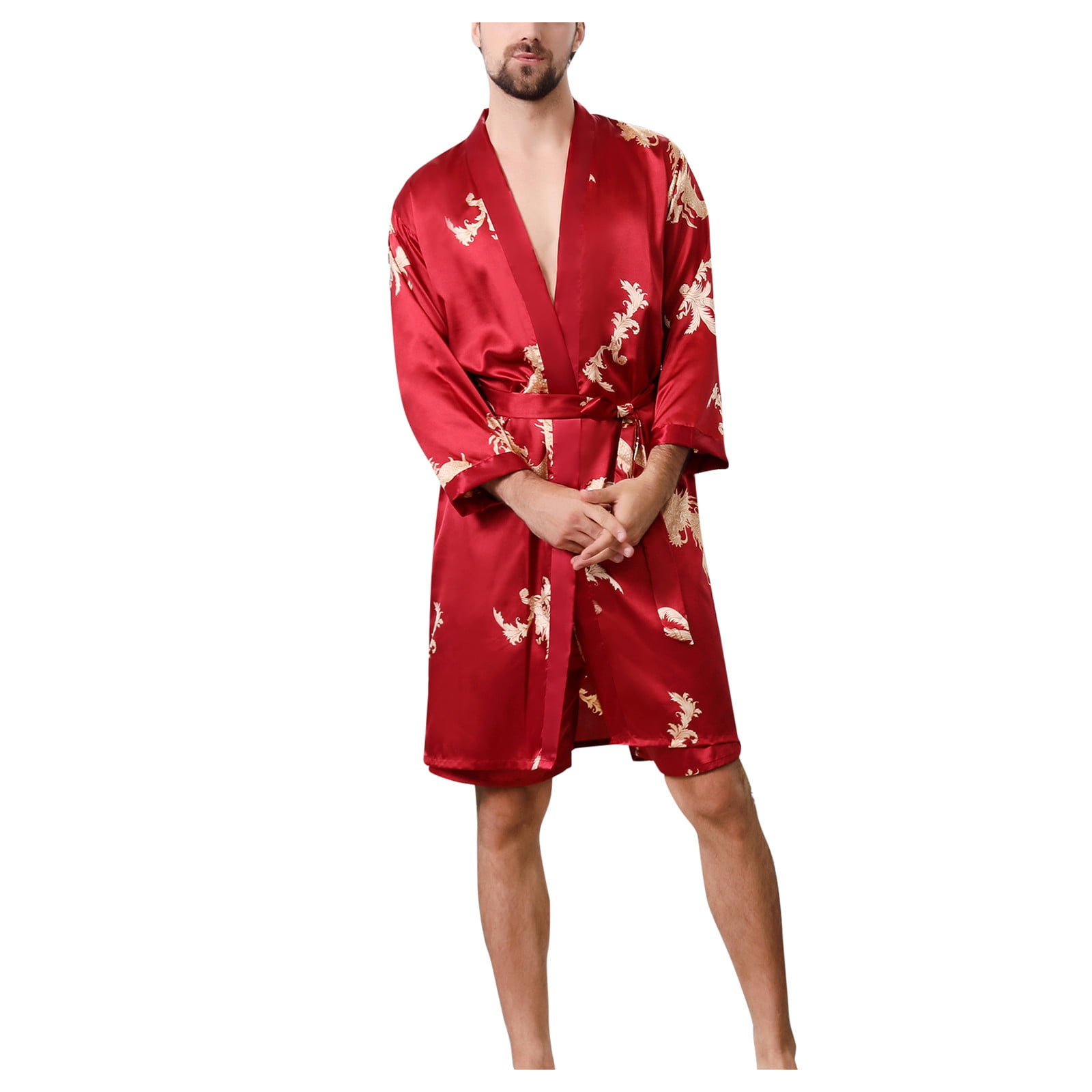 AOOCHASLIY House Eobes for Men Clearance Unisex Imitation Silk Nightgown  All Season Thin Long Sleeve Cardigan