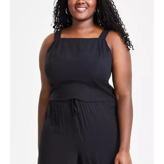 Bar III Women's Trendy Square-Neck Tank Top Deep Black Plus Size 1X