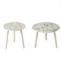 Benjara Byle 16- 20" Side Table Set of 2- Floral Design- Cherry Blossom- White