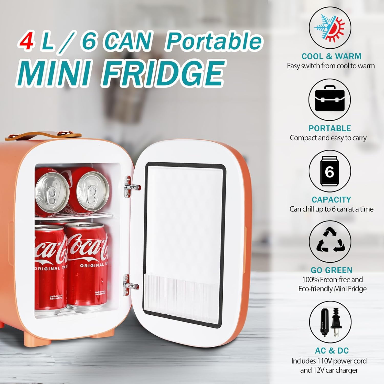 Caynel Portable 6-can 5L Eco-Friendly Retro Mini Fridge Orange