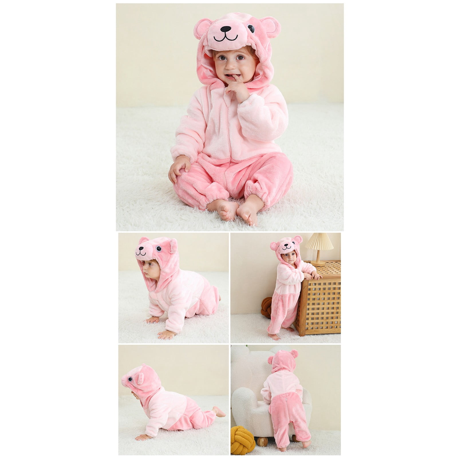Ruyang Baby Girls Boys Halloween Animal Outfit Zip Up Flannel Onesie Long Sleeve Hooded Bodysuit Thick Warm Cute Jumpsuit