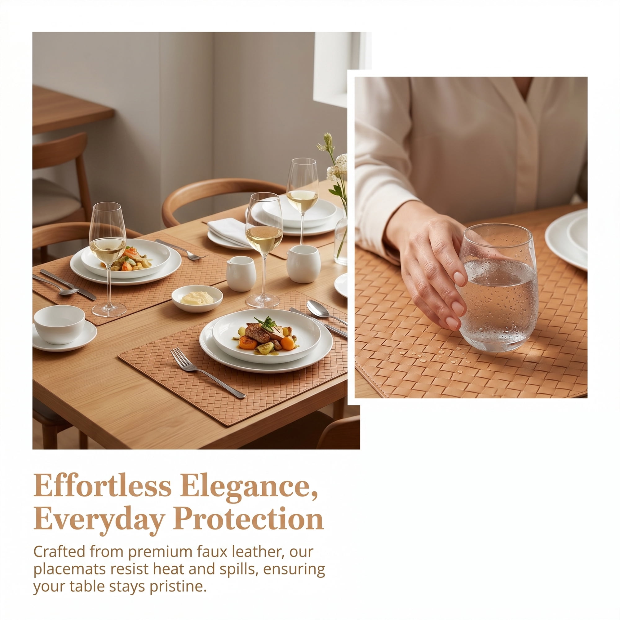 Unique Bargains Set of 6 Leather Placemats for Kitchen Apricot 17*12in