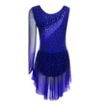 thumbnail image 3 of Aislor Women's Figure Ice Skating Dress Long Sleeve Rhinestones Irregular Mesh Bodysuit Ballet Dance Costume Navy Blue 3XL, 3 of 7