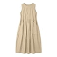 thumbnail image 4 of Bysome Women Dresses Solid Color Sleeveless Crew Neck With Pocket Dress Summer Fashion Women Dress Size L Beige, 4 of 4