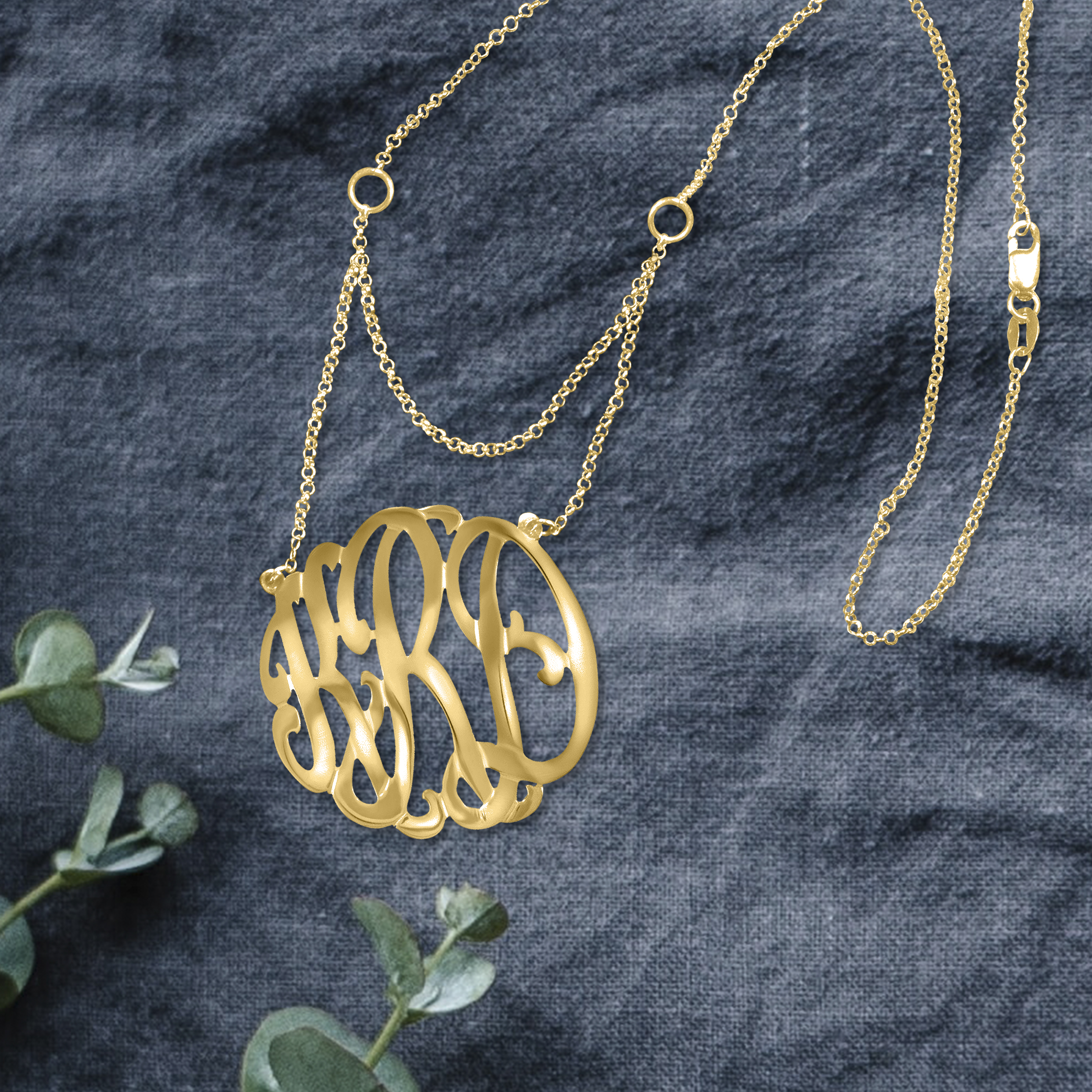 Personalized Handmade Gated Monogram Necklace in Sterling Silver or 14kt Gold Plated Sterling Silver
