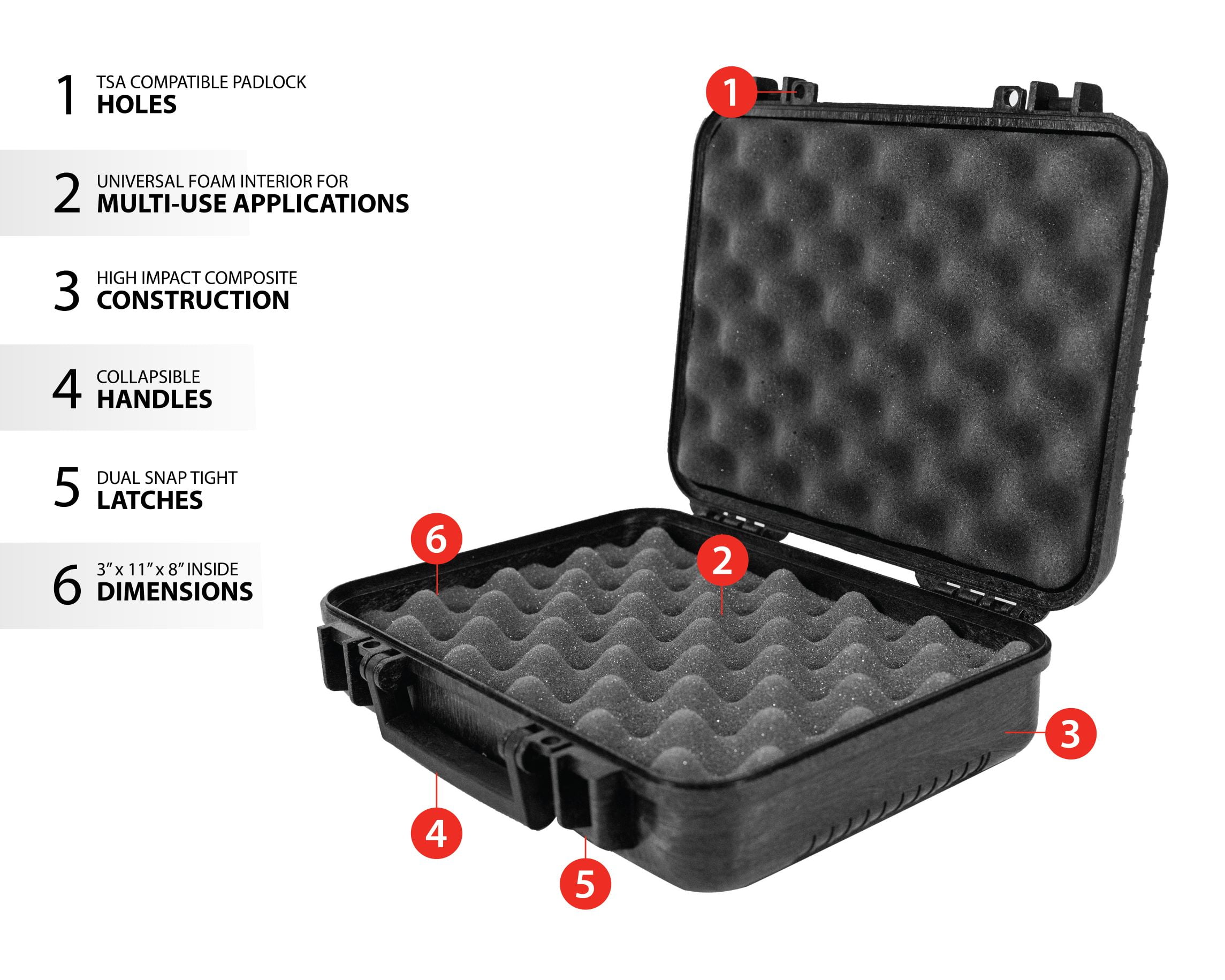 Max-Ops Black Hard Sided Handgun Case, TSA Approved, Outside Dimension 3.5"x11.5"x9.5", Model 10016, Hard Case