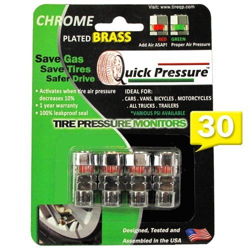 Quick Pressure QP-000030 Chrome Plated Brass 30 psi Tire Pressure Monitoring Valve Cap, (Pack of 4)