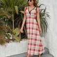 thumbnail image 6 of Red And Green Grid Womens Night Club Maxi Dress V Neck Sleeveless Bohemia Long Dresses, 6 of 9