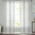 thumbnail image 2 of Blue Beige Striped Sheer Curtains 63 Inches Length 2 Panels Set, Window Sheer Curtains for Living Room/Bedroom, Boho Ethnic Modern Abstract Art Light Filtering Rod Pocket Curtain 52'' x 63'' x 2, 2 of 7