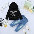 thumbnail image 3 of Toddler Baby Boy Clothes Baby Boy Outfits Hooded Long Sleeve Letter Print Tops Ripped Jeans Pants Set Baby Boy Fall Clothes Black 12-18 Months, 3 of 8