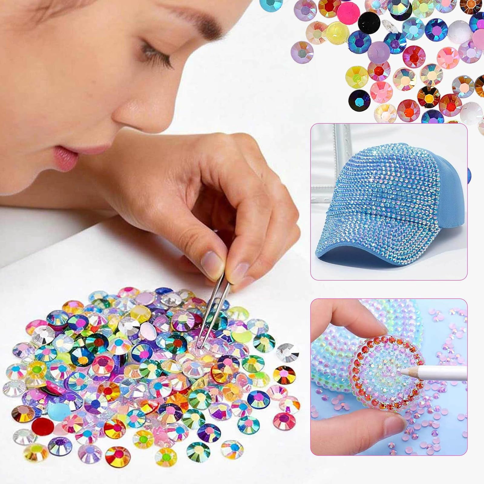 10000Pcs Resin Jelly Rhinestones – 3mm Flatback Gems for Bedazzling, Color-Changing Coating, with Tweezers & Jewelry Glue for Nail Art, Diamond Art, Crafts