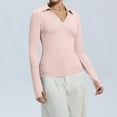 thumbnail image 5 of Lumtrix Womens Long Sleeve V Neck Polo Shirts Thumb Holes Business Casual Collared Tops Slim Fitted Basic 2026 Spring Tees Pink M, 5 of 7