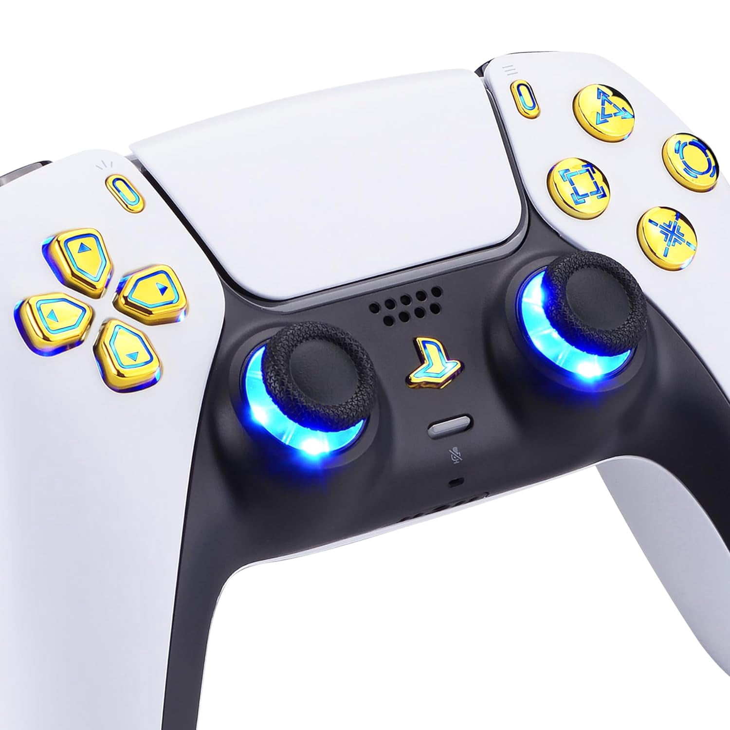 eXtremeRate Colorful Dpad Thumbsticks Chrome Gold Buttons DTF V3 LED Kit for ps5 Controller BDM-030/040