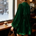 thumbnail image 6 of Women's Velvet Dress Long Sleeve Round Neck Solid Color Gold Velvet Slim Fit Midi Dress for Spring Fall Casual Office Wear,Green,M, 6 of 6