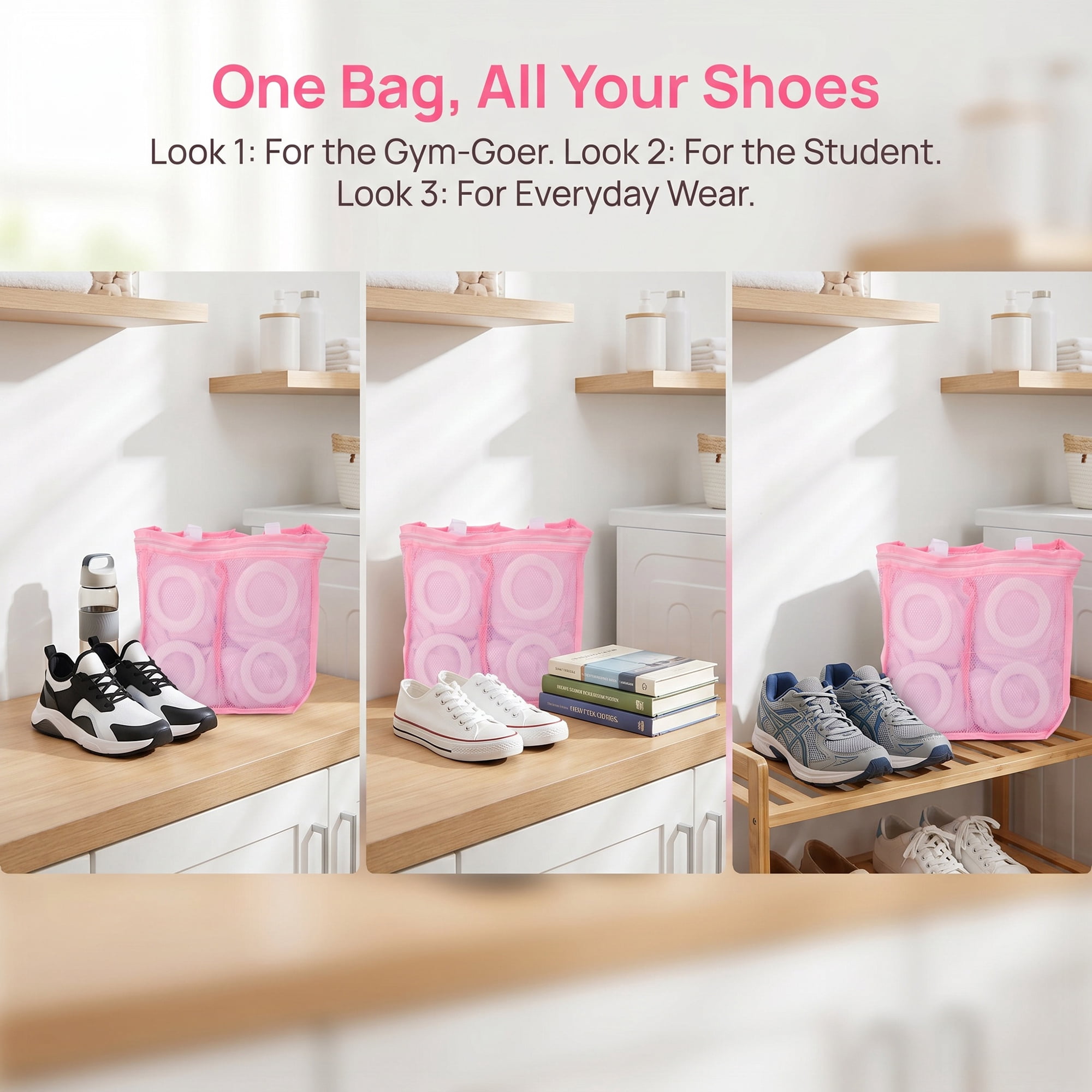 Unique Bargains 1 Pack Polyester Mesh Laundry Shoe Bag for Washing Machine Pink 11"x9.6"