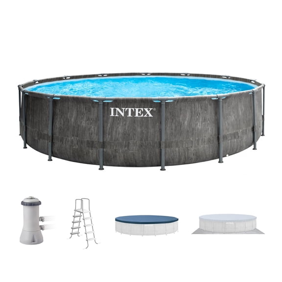INTEX Round Prism Frame 15ft x 48in Above Ground Swimming Pool Set w/ Pump