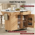 thumbnail image 6 of 52" Fluted Kitchen Island with Drop Leaf, Power Outlet, Storage Cart with Adjustable Shelves, 2 Doors, 2 Drawers, Rolling Table with Walnut Finish, Natural, 6 of 7
