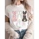 thumbnail image 1 of Camiseta informal de cuello redondo para mujer, de punto de algodón, largo regular, con estampado de conejito de Pascua: lunares rosas, conejo blanco y leopardo. Ideal para todas las estaciones. Para, 1 of 7