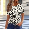 thumbnail image 2 of DeHolifer Womens Tops Summer Cap Sleeve Pleated Crewneck T-Shirts Loose Dressy Casual Basic Tees Trendy Outfits Khaki 2XL, 2 of 5