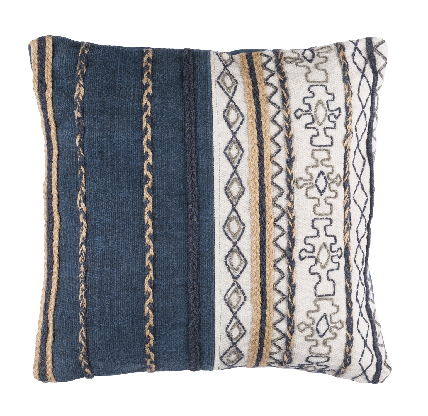 20 Denim Blue, Khaki Brown, and Bright White Decorative Throw Pillow