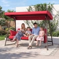 thumbnail image 3 of CHINNLUU Oversized 4 Person Porch Swing with Stand 800 LBS Capacity Adjustable Canopy Backrest Includes Cushions Pillows Patio 2 in 1 Swing Bed for Backyard Garden Poolside, Burgundy, 3 of 15