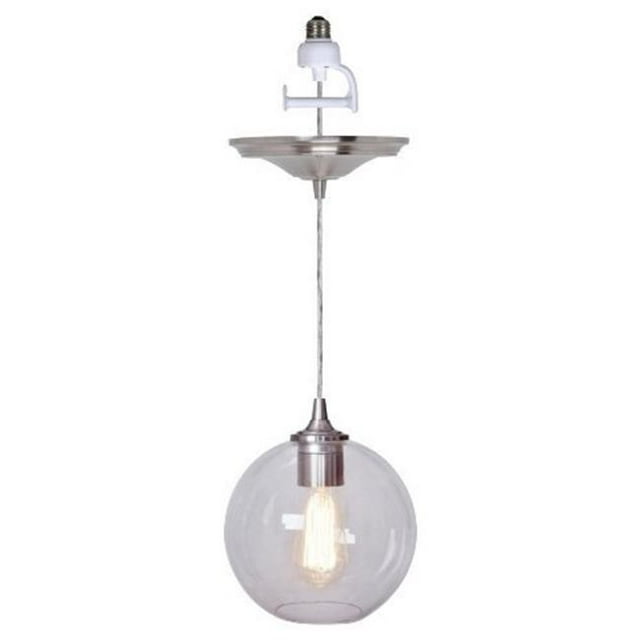 1-Light Brushed Nickel Instant Pendant Conversion Kit- Clear Glass Globe Shade
