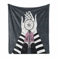 thumbnail image 1 of Compass Soft Flannel Fleece Throw Blanket, Searching for Love Girl Holding a Navigation Device Hand Drawn Image Print, Cozy Plush for Indoor and Outdoor Use, 70" x 90", Blue Grey White, by Ambesonne, 1 of 6