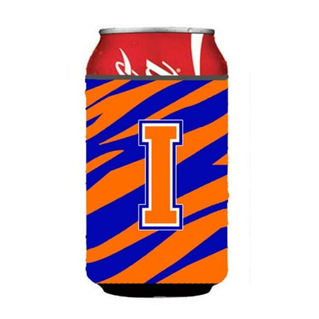 

Letter I Initial Monogram - Tiger Stripe - Blue Orange Can Or Bottle Hugger