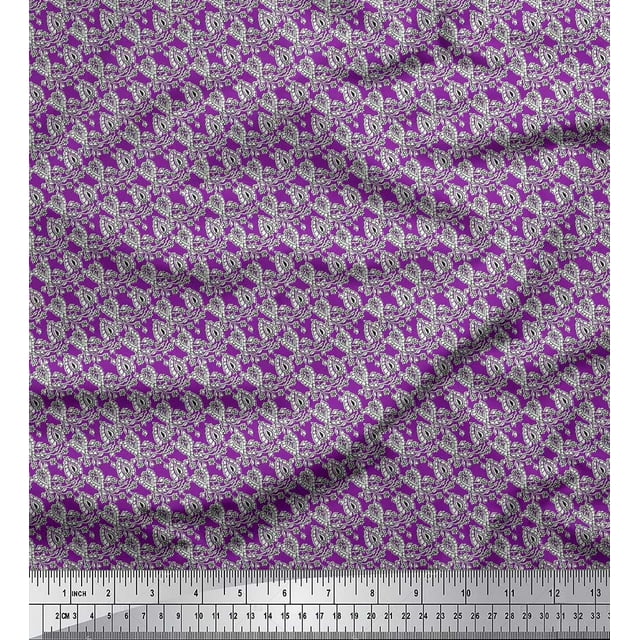 Soimoi Poly Georgette Fabric Leaves & Floral Block Print Sewing Fabric Yard 42 Inch Wide
