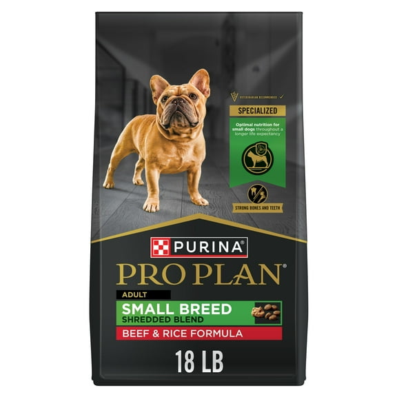Purina Pro Plan Small Breed Dog Food, Shredded Blend Beef and Rice Formula with Guaranteed Live Probiotics, 18 lb Bag