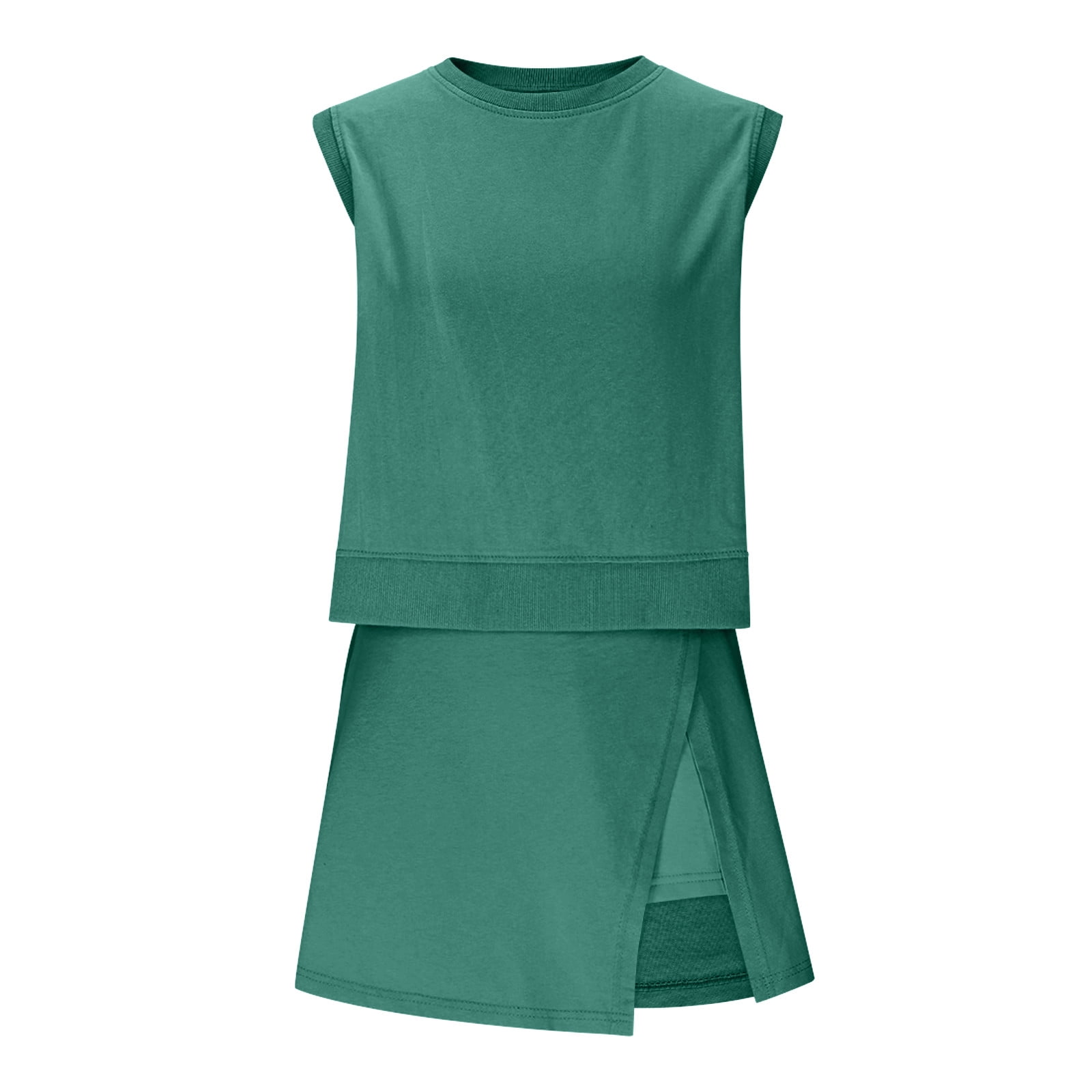 YHAJDS 2 Piece Outfits Set for Women Sleeveless Solid Crewneck Tank Top Elastic Waist Shorts