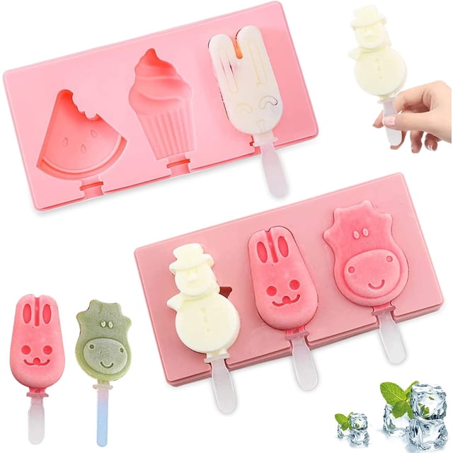 Molde para helado DIY, 2 moldes para paletas, molde para helado, molde de silicona para helado, bandeja para paletas, molde para helado de dibujos animados, moldes para paletas DIY para niños y adultos JM