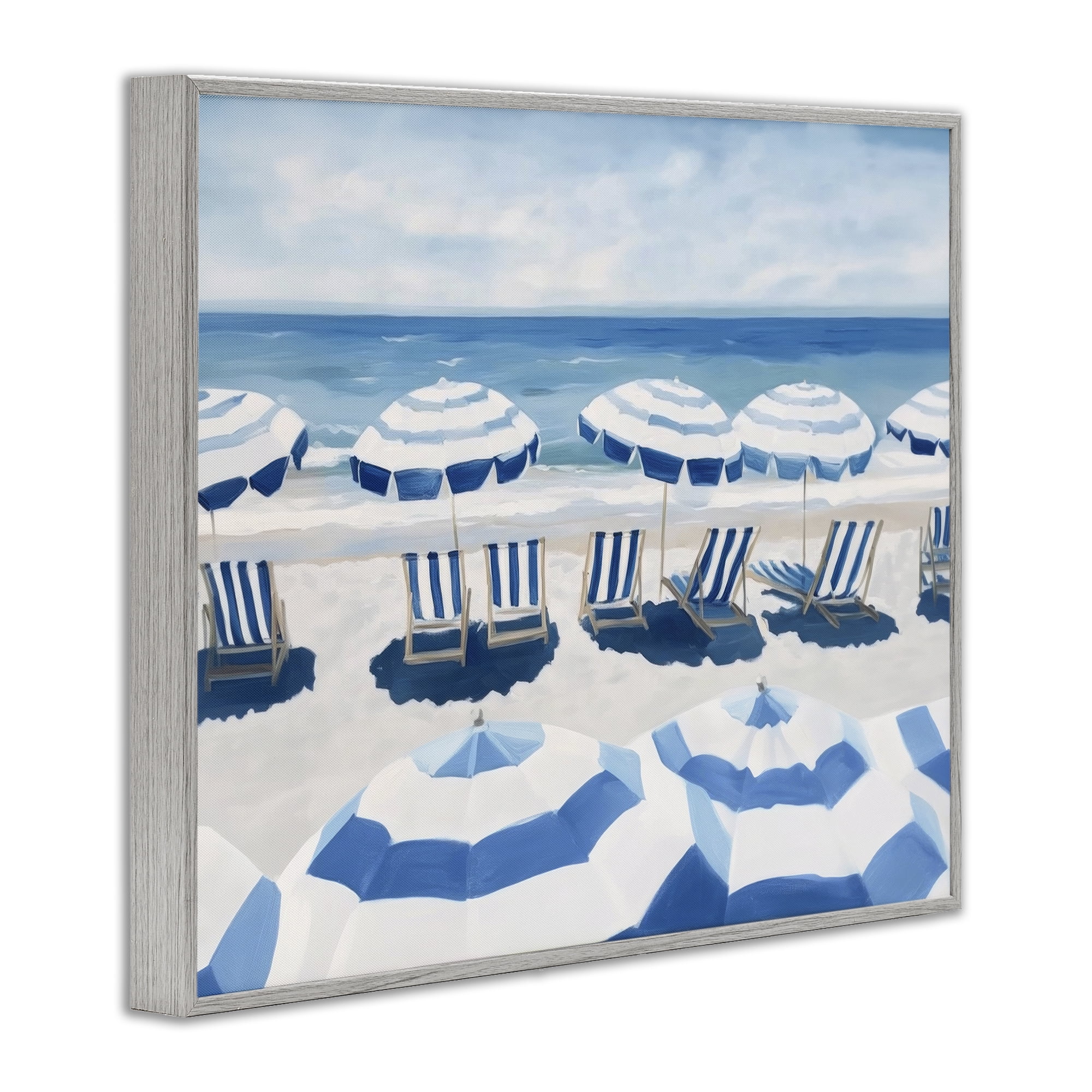 Stupell Industries Beach Nice Blue Striped Umbrellas Gray Framed Giclee Art, design by Sisi and Seb