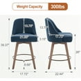 thumbnail image 5 of Foreate Swivel Bar Stools Set of 2, 26" Counter Height, Upholstered Linen Fabric Large Seat with Mid-Back & Wood Legs, Modern Chair Island Stool for Kitchen Pub, Blue, 5 of 13