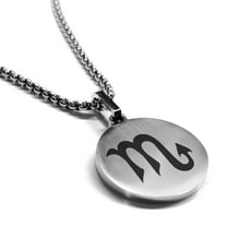 Stainless Steel Scorpio Zodiac Sign (Scorpion) Round Medallion Pendant Necklace