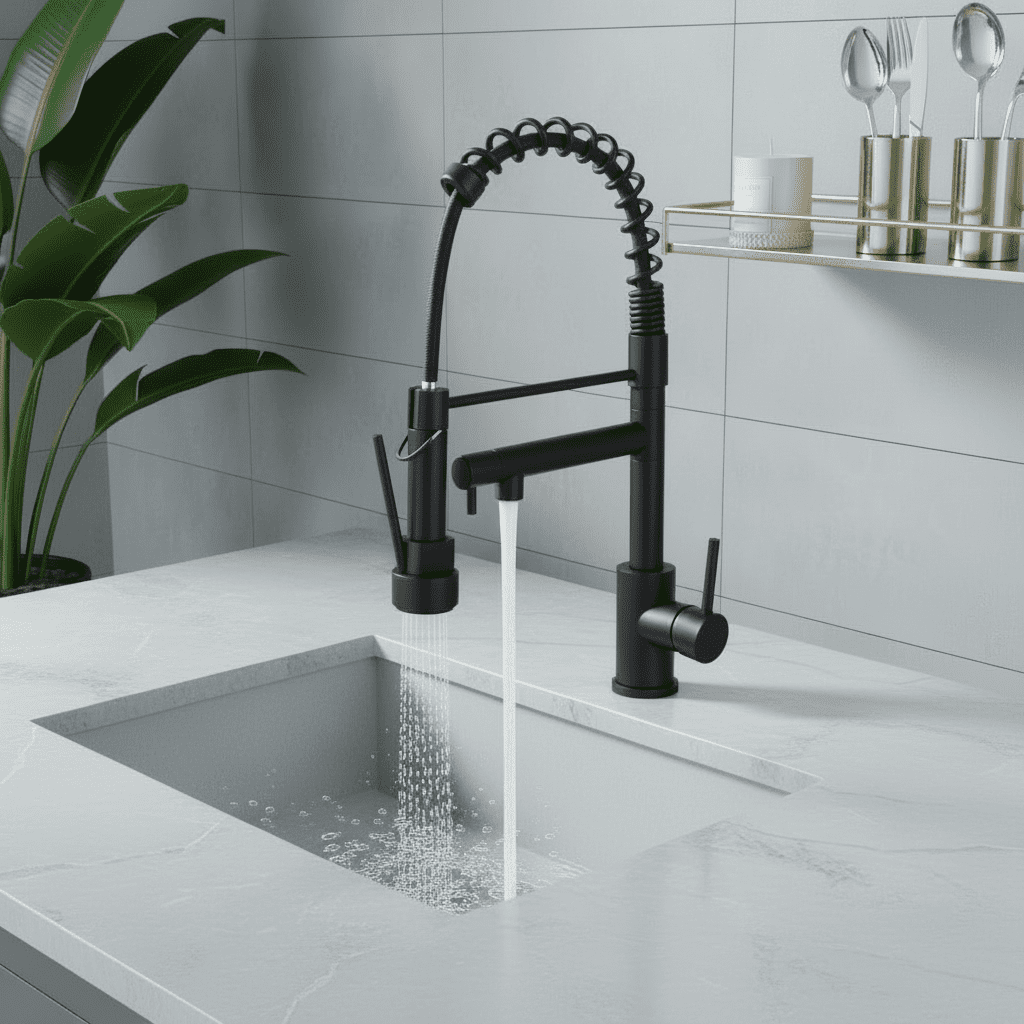 Kitchen Faucet with Pull Down Sprayer,Touch On Single Handle 2-Function Stainless Steel Spring Neck,Single Hole Installation for Residential,Bar,Matte Black