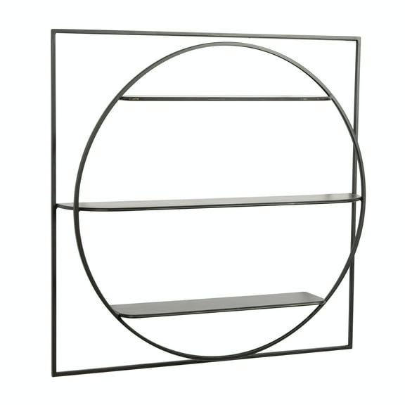 DecMode 32" x 5" Square 3-Tier Black Geometric Wall Shelf with Circle Frame