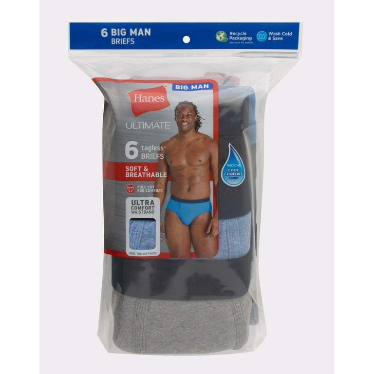 Hanes Ultimate Big Men's Brief Underwear, Assorted Solids, 6-Pack