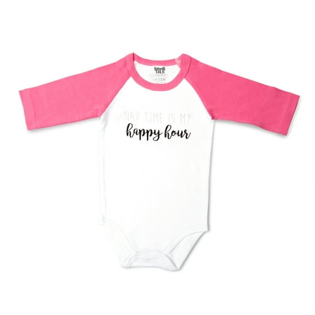 UPC: 0664843690523 | Pavilion- Nap Time is my Happy Hour 3/4 Sleeve Pink Baby Bodysuit 12-24 Months